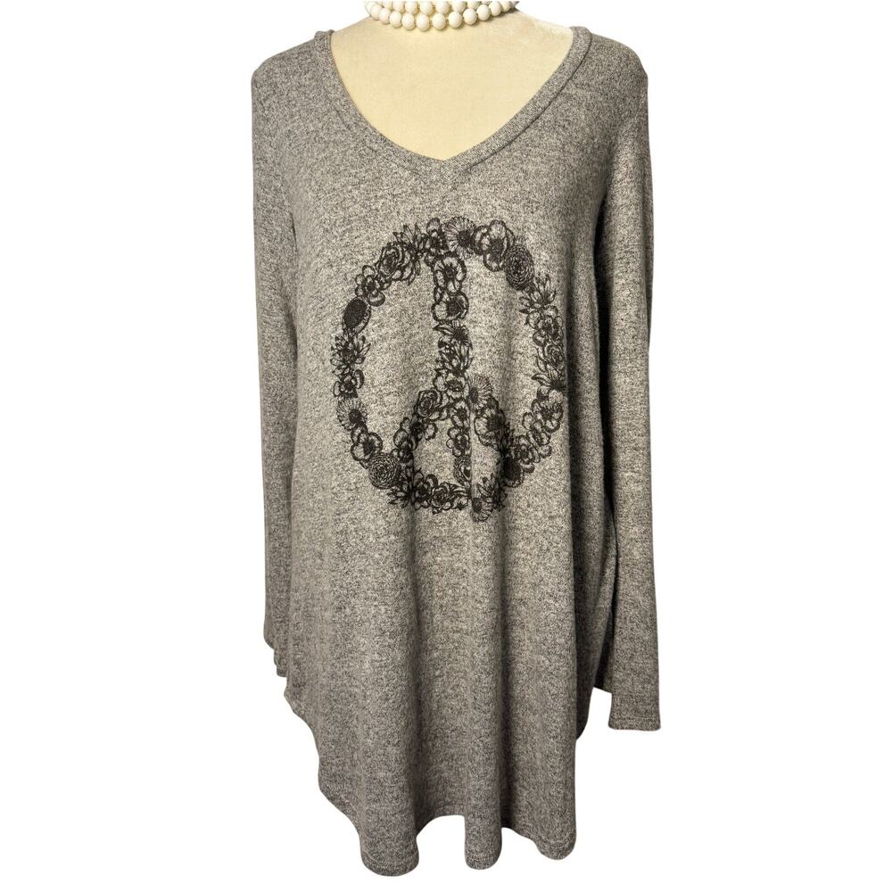 Gray Woodstock Long Sleeve Tunic With Bicycle Themed Peace Sign Size: Large - Picture 1 of 4